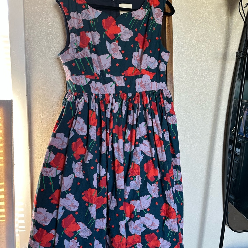 Modcloth Deep Green and Red Floral Midi Dress